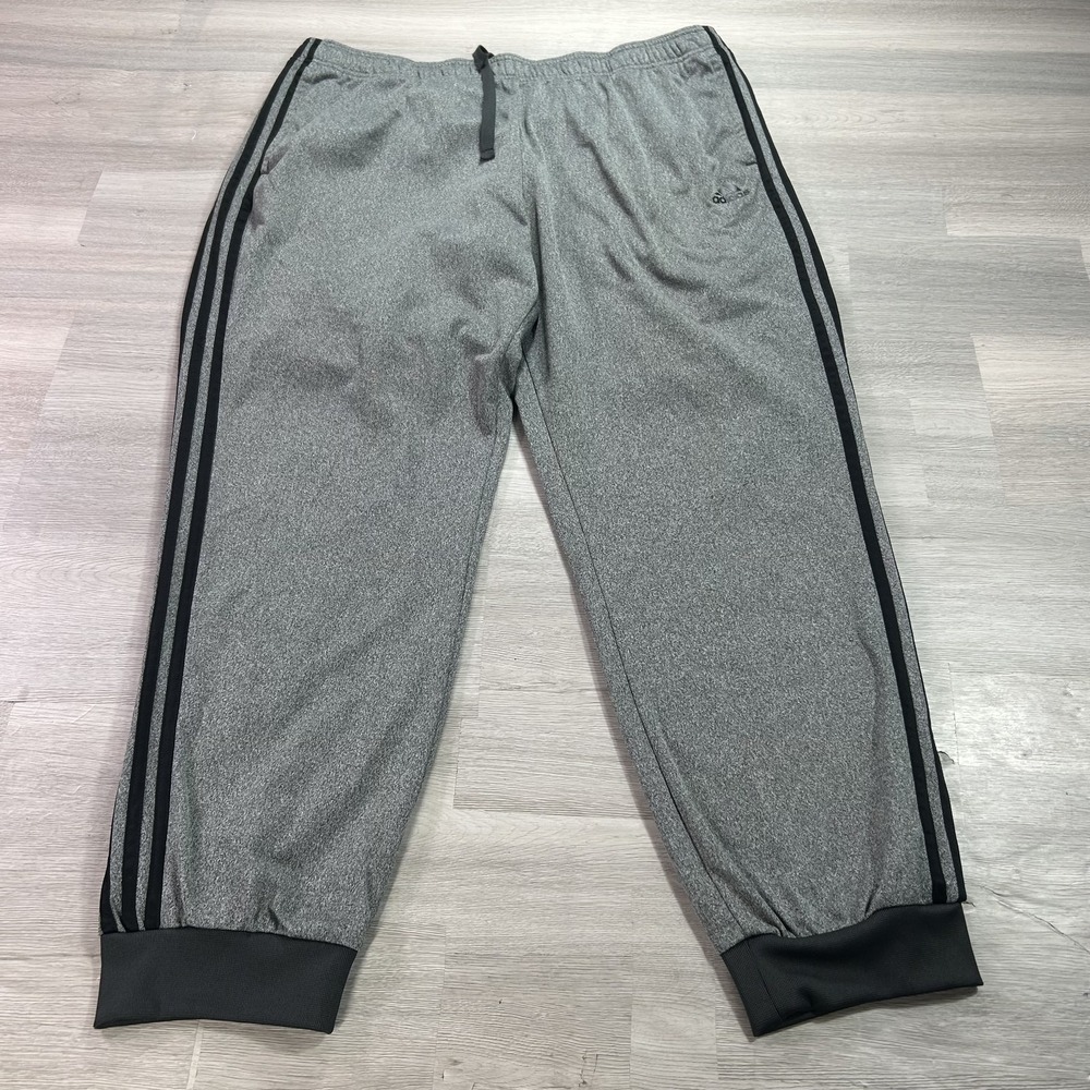 Adidas Sweatpants Mens 2XL XXL Gray Fleece Jogger 3 Stripe Elastic Waist Pockets
